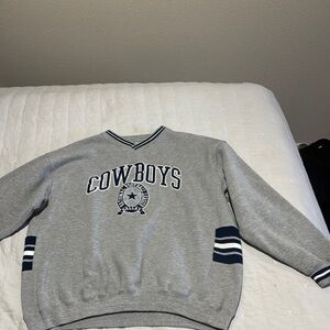 Lee Gray V-Neck Sweater with Blue Accents